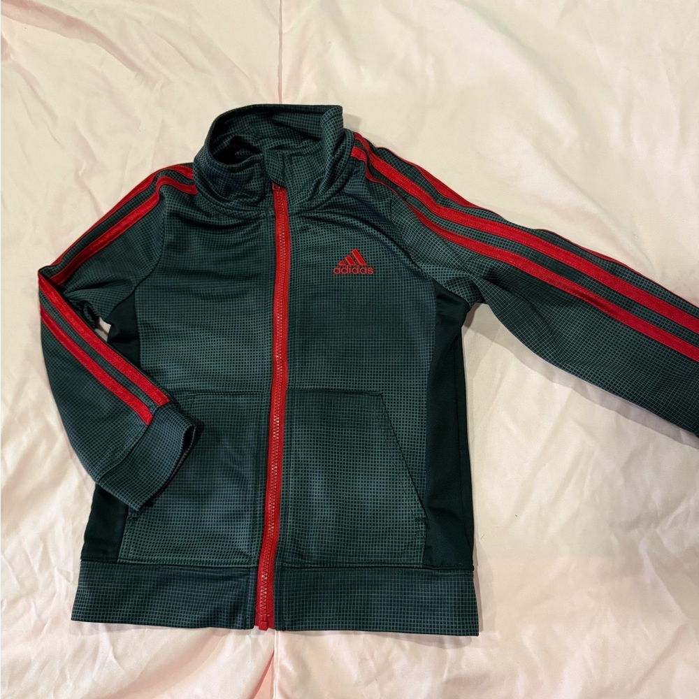 Adidas Youth Green Jacket with Red Stripes